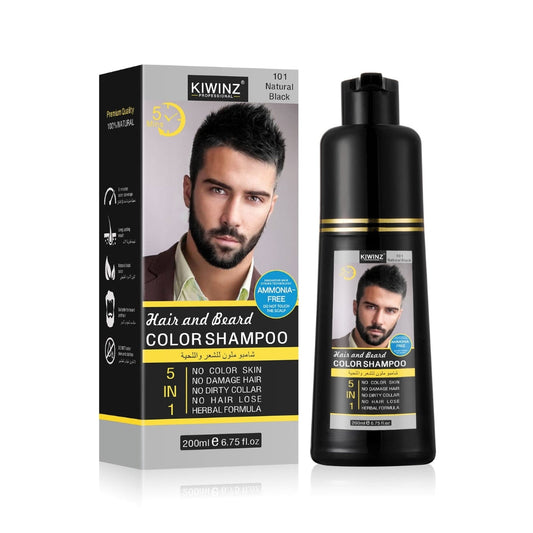 Kiwinz Professional Hair Color Shampoo for Men, Hair and Beard, 200ml bottle in Black and Dark Brown