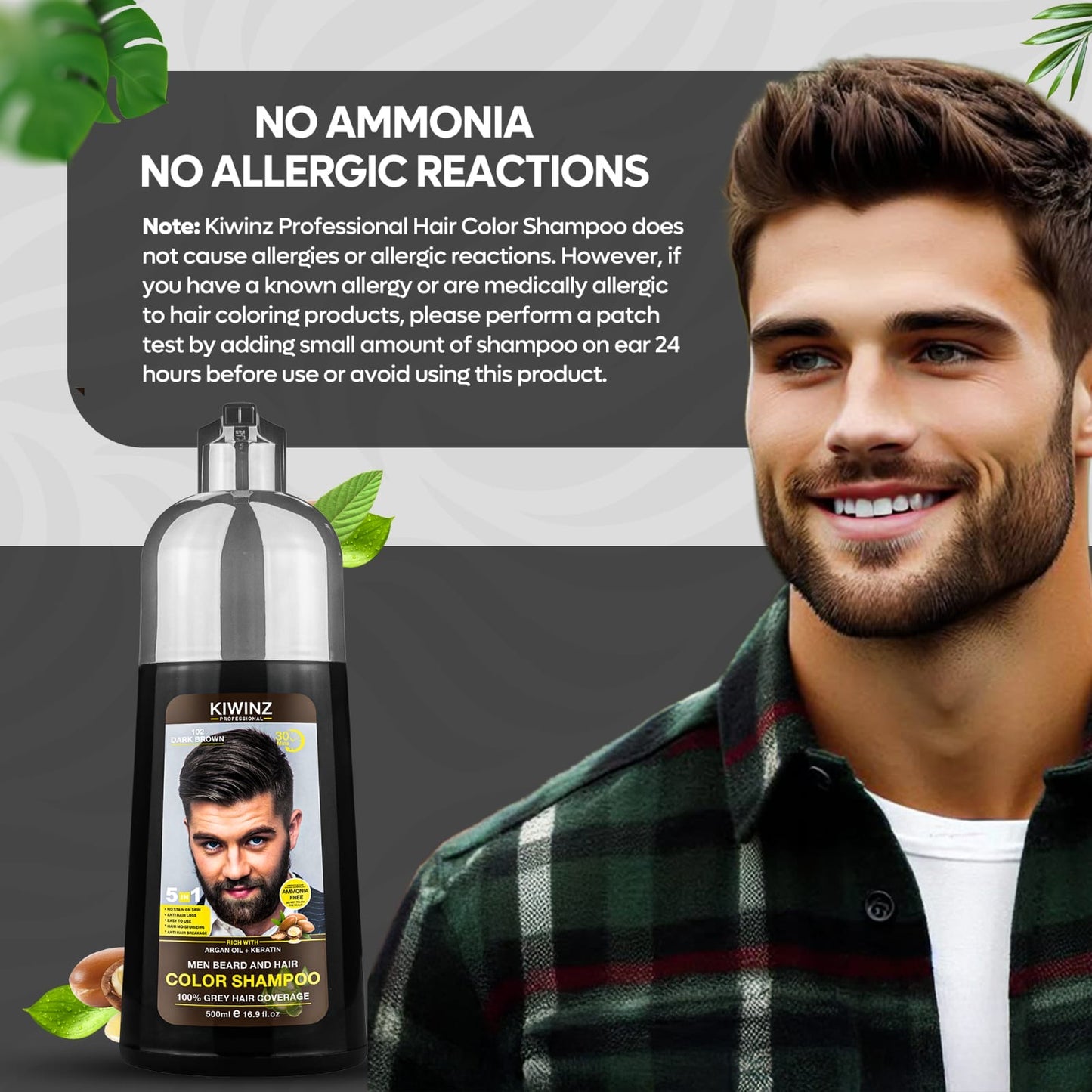 Kiwinz Hair Color Shampoo For Men | 5-in-1 | 200ML