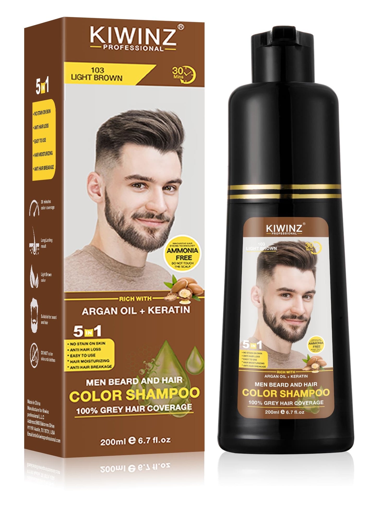 Kiwinz Hair Color Shampoo For Men | 5-in-1 | 200ML