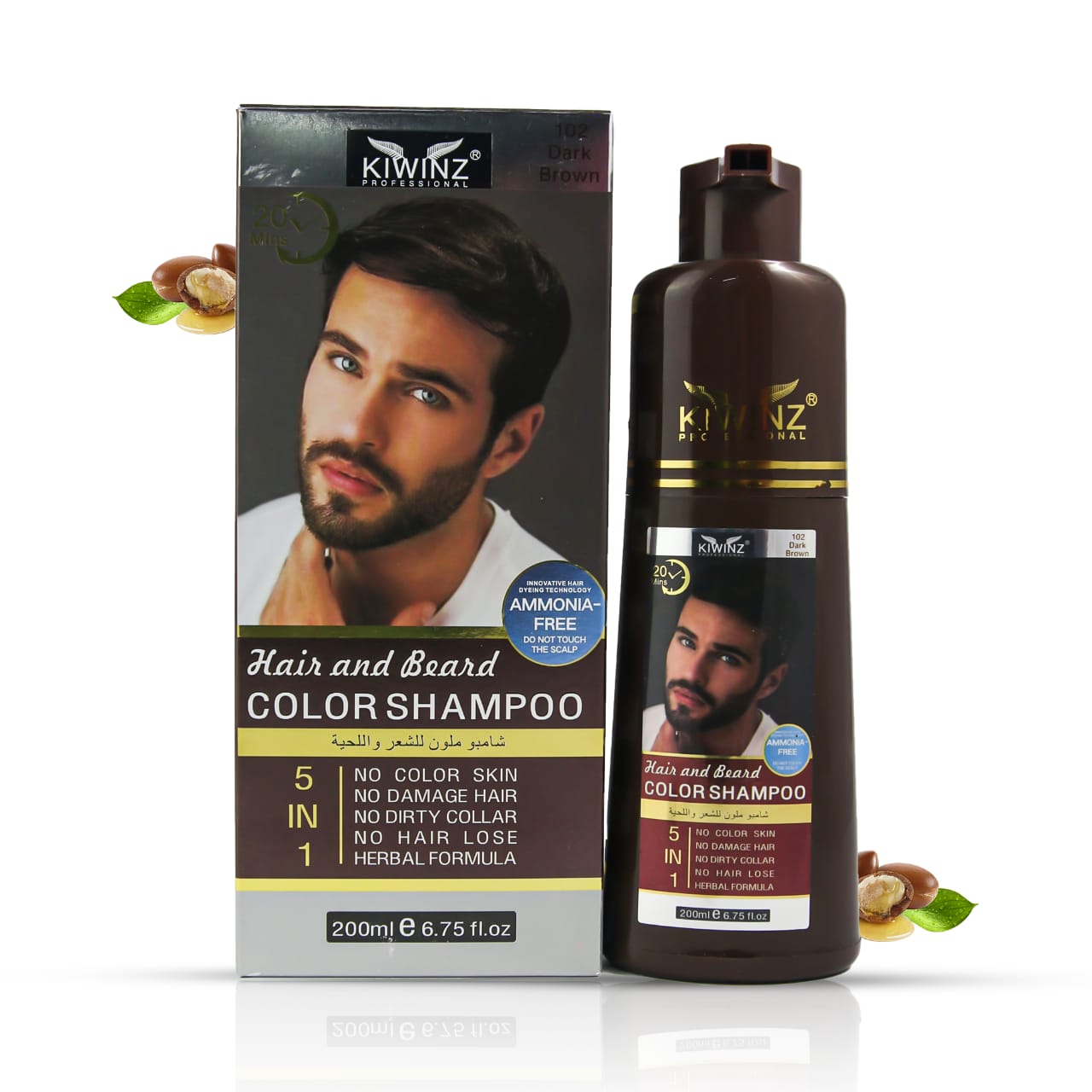 Man using Kiwinz Hair Color Shampoo on hair and beard